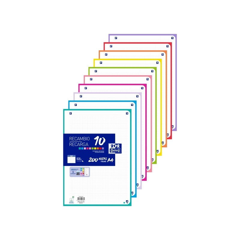 Ricarica Oxford da 200 fogli con 4 fori - Formato A4 - Griglia 5x5 incorniciata - Anti-trasferimento dell'inchiostro - D