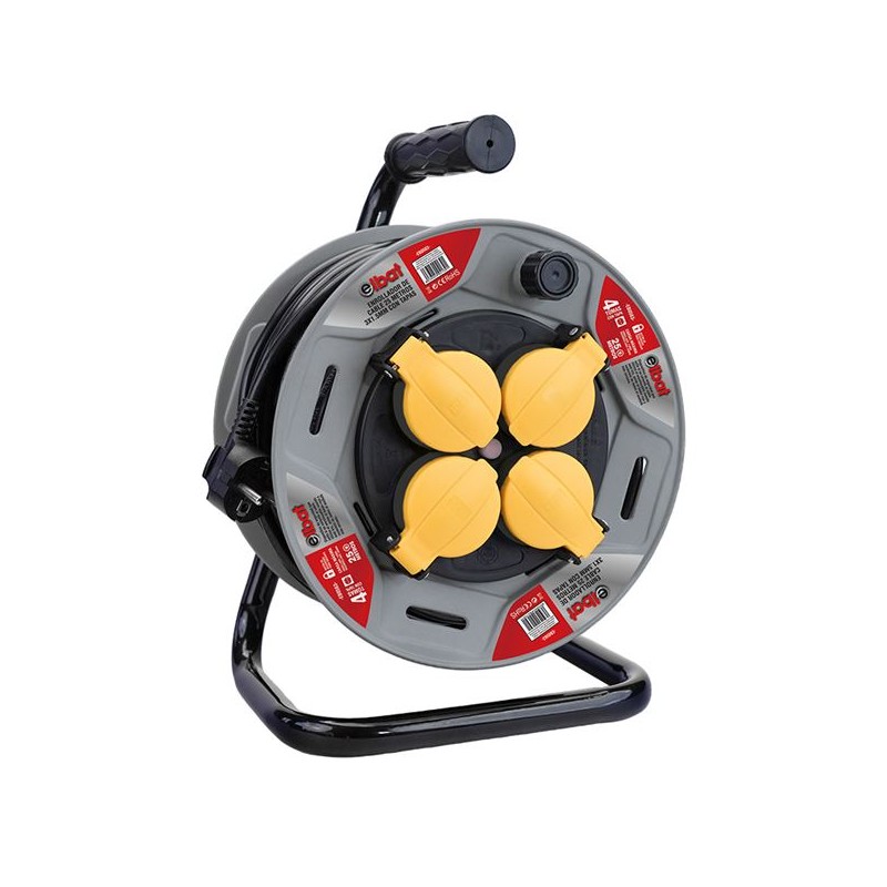Elbat Avvolgicavo con protezione termica - 4 prese Schuko - Potenza massima: 1100 W (avvolto). 3200 W (srotolato) - Cavo