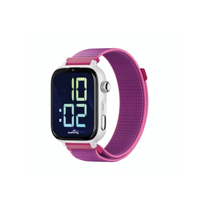 Savefamily Smartwatch per bambini SaveWatch Plus 2 - Display AMOLED - Cassa bianca - Cinturino in tessuto color lampone