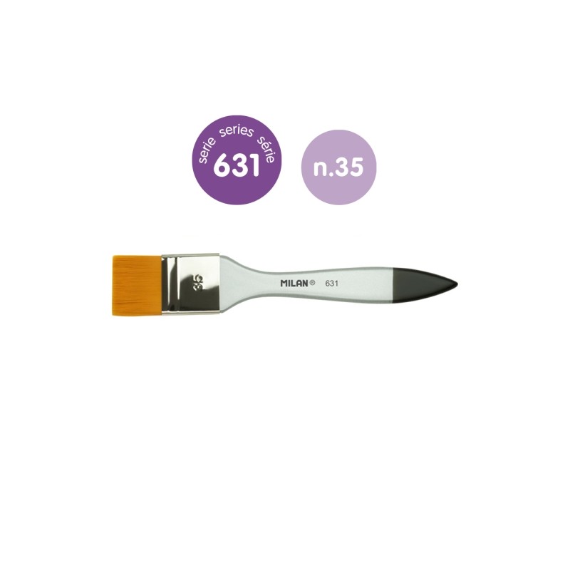 Milan 631 Premium Synthetic Pennello da 35 mm - Setole sintetiche - Manico in legno verniciato - Colore argento