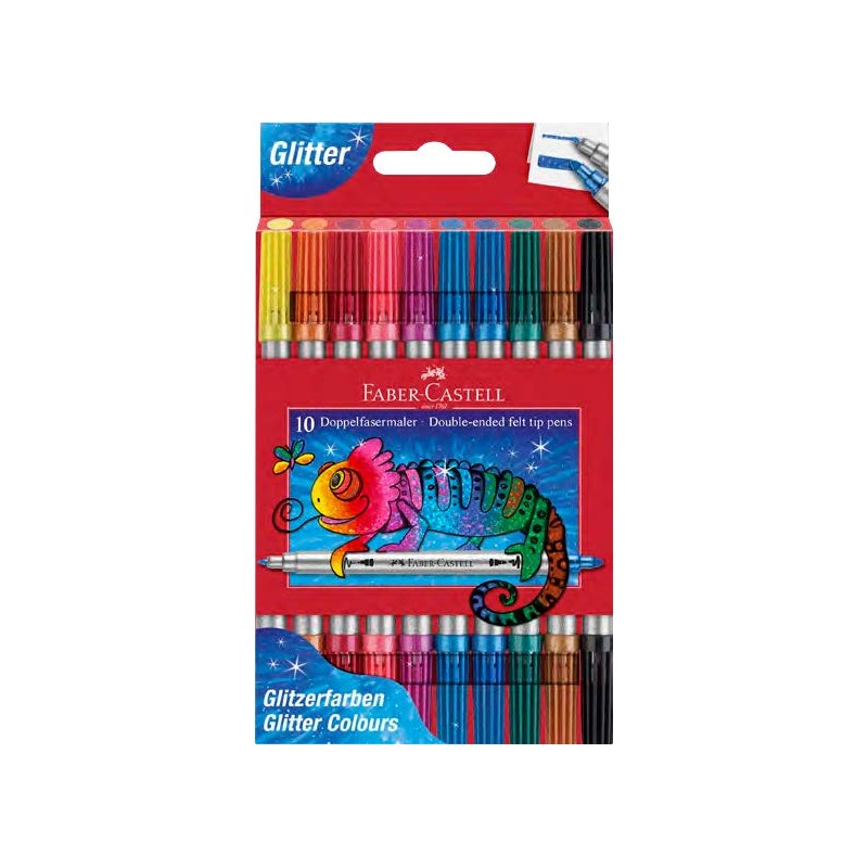Faber-Castell Glitter Pack con 10 pennarelli a doppia punta - punta spessa e punta fine - inchiostro con effetto glitter