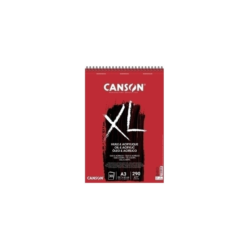 Album a spirale Canson XL per olio e acrilico. 30 fogli A3 - 290 g - Grana fine - Colore bianco