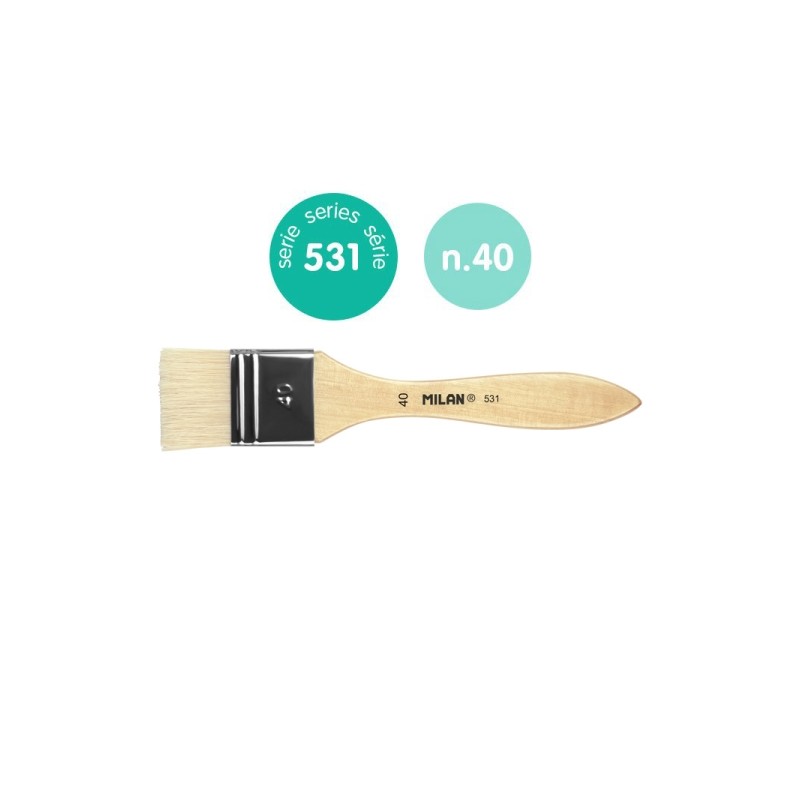 Milan 531 Pennello per vernici e colori a olio da 40 mm - Setole naturali - Manico corto - Colore legno chiaro