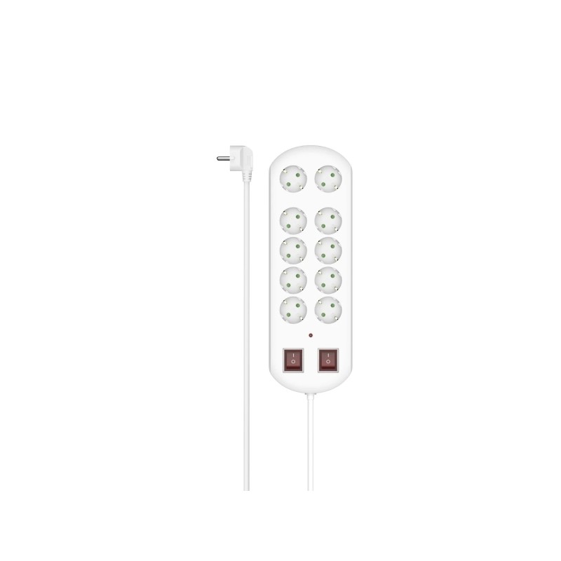 Hama Multipresa con 10 prese - Potenza massima 3680 W - Cavo da 2 m - Interruttore di accensione - Spina Schuko angolata