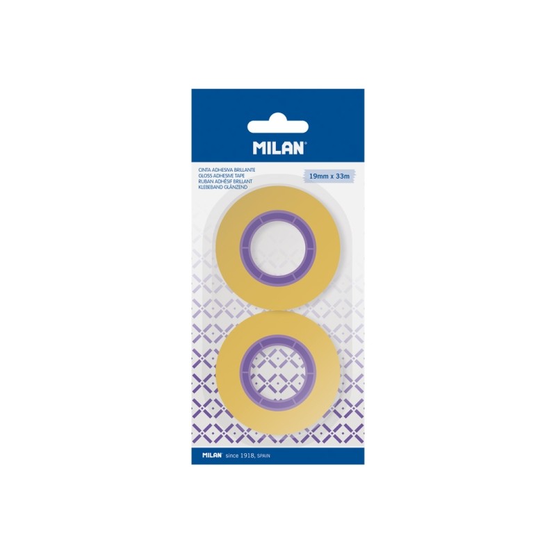 Milan Confezione da 2 nastri adesivi - 19 mm x 33 m - Colore giallo trasparente