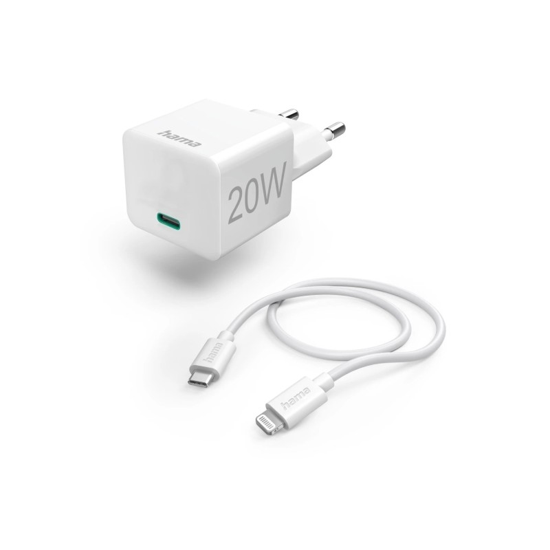 Caricabatterie da muro Hama - Potenza 20 W - USB-C femmina - Cavo da 1 m da USB-C maschio a Lightning maschio - Power De