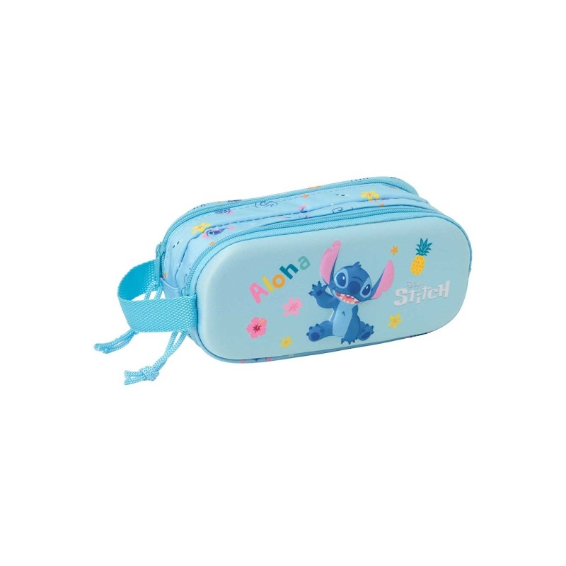 Safta Stitch Custodia multiuso 3D da 1L - 2 scomparti - Chiusura a cerniera - Manico - 21x8x6 cm - Colore azzurro chiaro