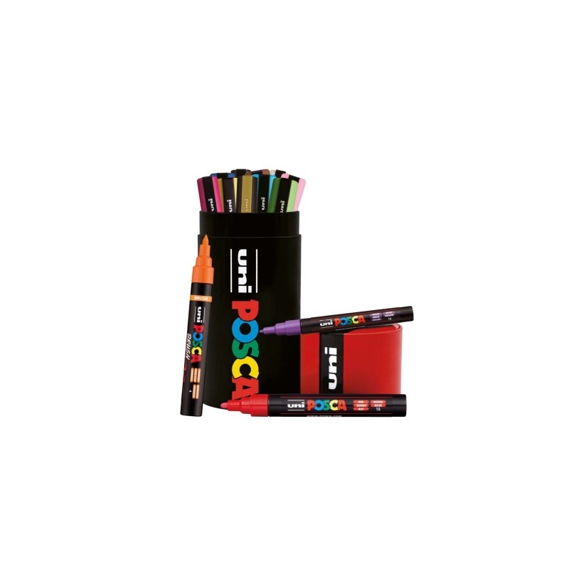 Posca - Scatola metallica con 13 pennarelli a vernice - 4x PC-5M. 5x PC-3M. 4x PC-5BR - Inchiostro a base d'acqua - Non 