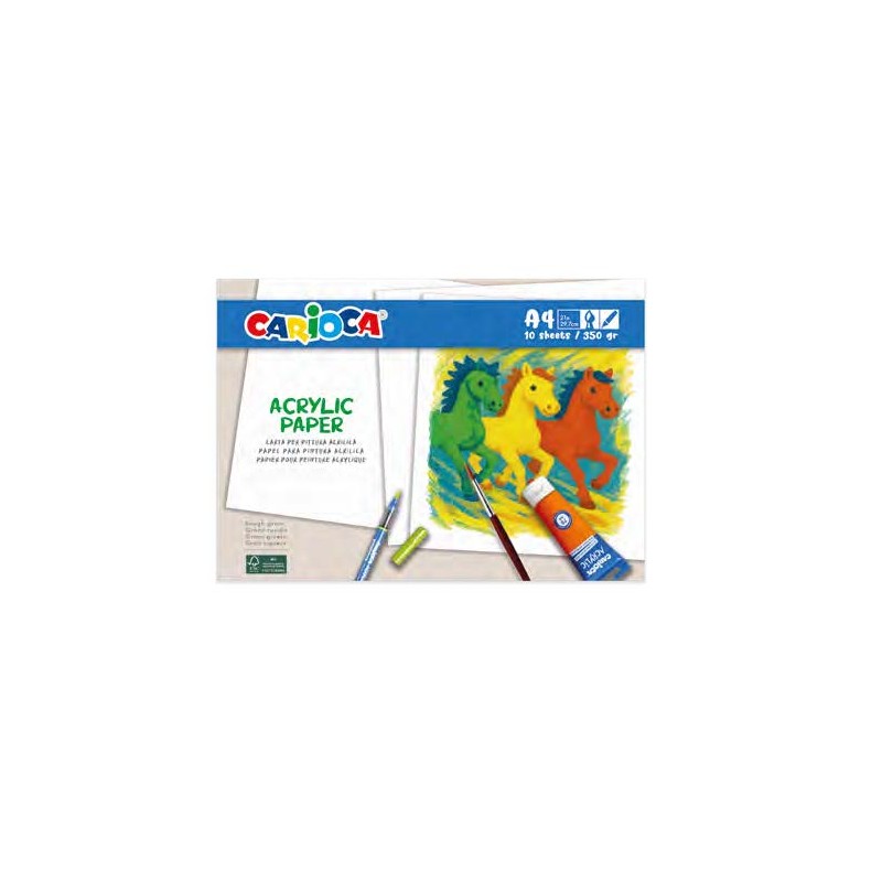 Confezione Carioca Acrylic con 10 fogli A4 per pennarelli e colori acrilici - Carta da 350 g - Impedisce ai colori di tr