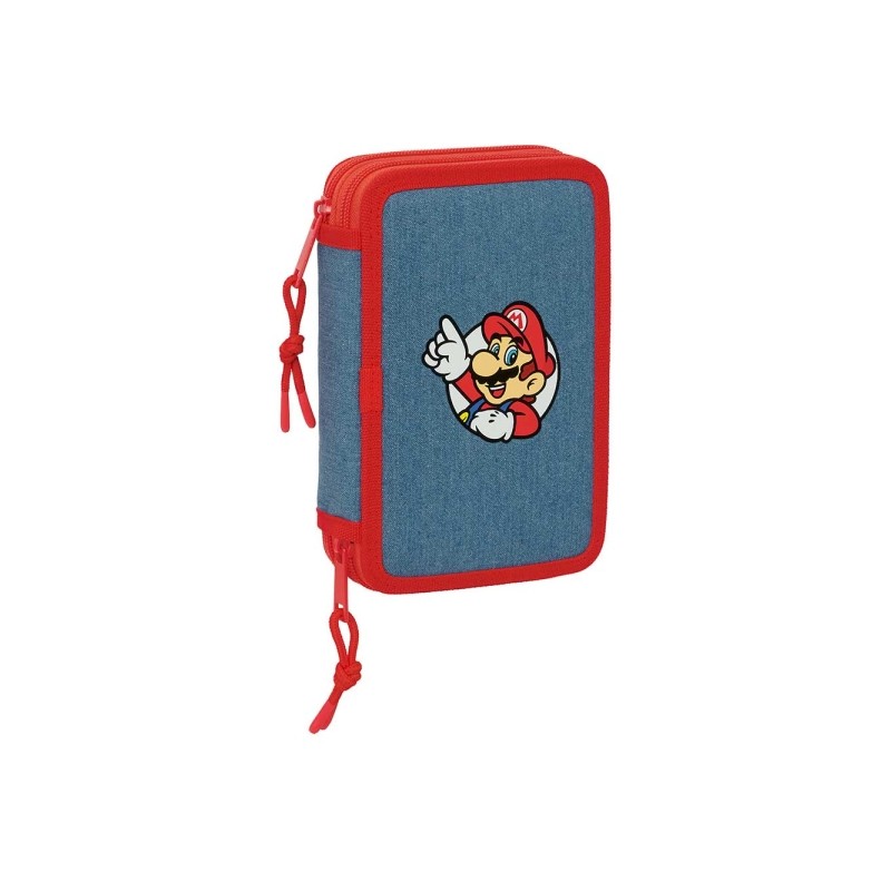 Safta Super Mario Astuccio a due ripiani - 29 pezzi - Gomma - Matita - 2 penne a sfera - Temperamatite - 10 matite color