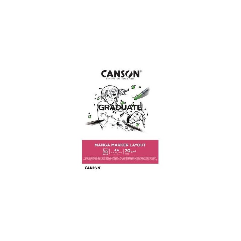 Blocco Canson Graduate Manga Layout incollato da 20 fogli A3 - 70 g - Extra liscio - Colore bianco