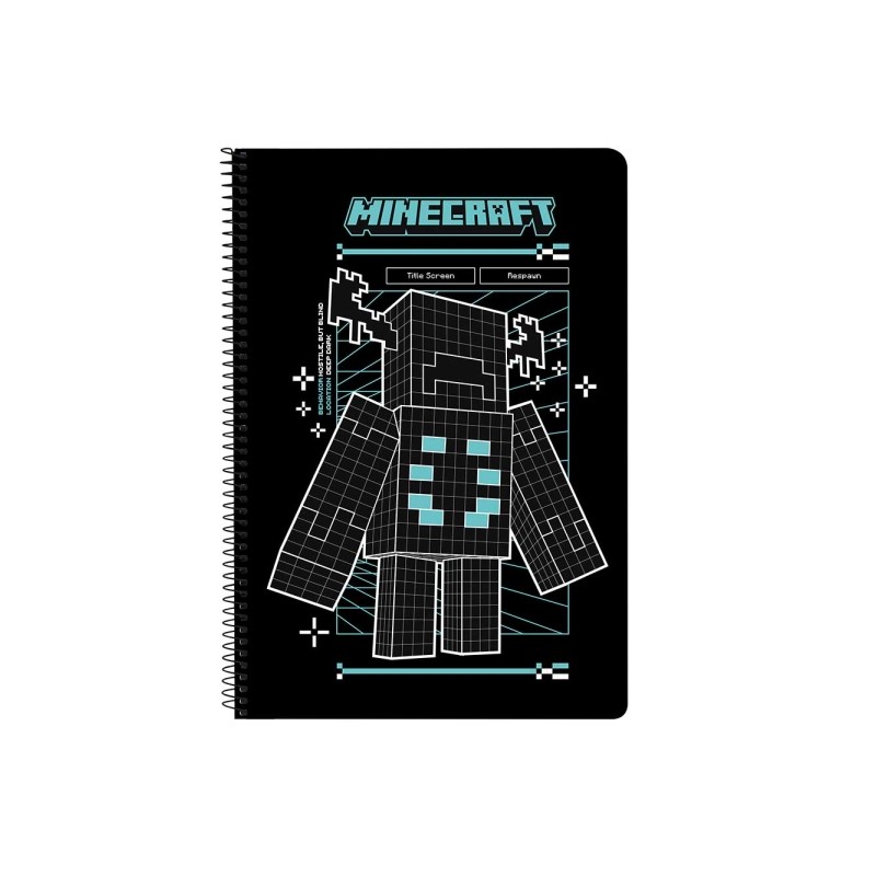Safta Minecraft Screen Taccuino a spirale - Formato Folio - 80 fogli da 80 g/m² - Griglia 4x4 mm - Copertina rigida lam
