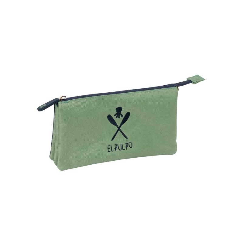 Safta. il polpo tuttofare - 3 scomparti con cerniera - Tasca interna centrale - 22x12x3 cm - Colore verde