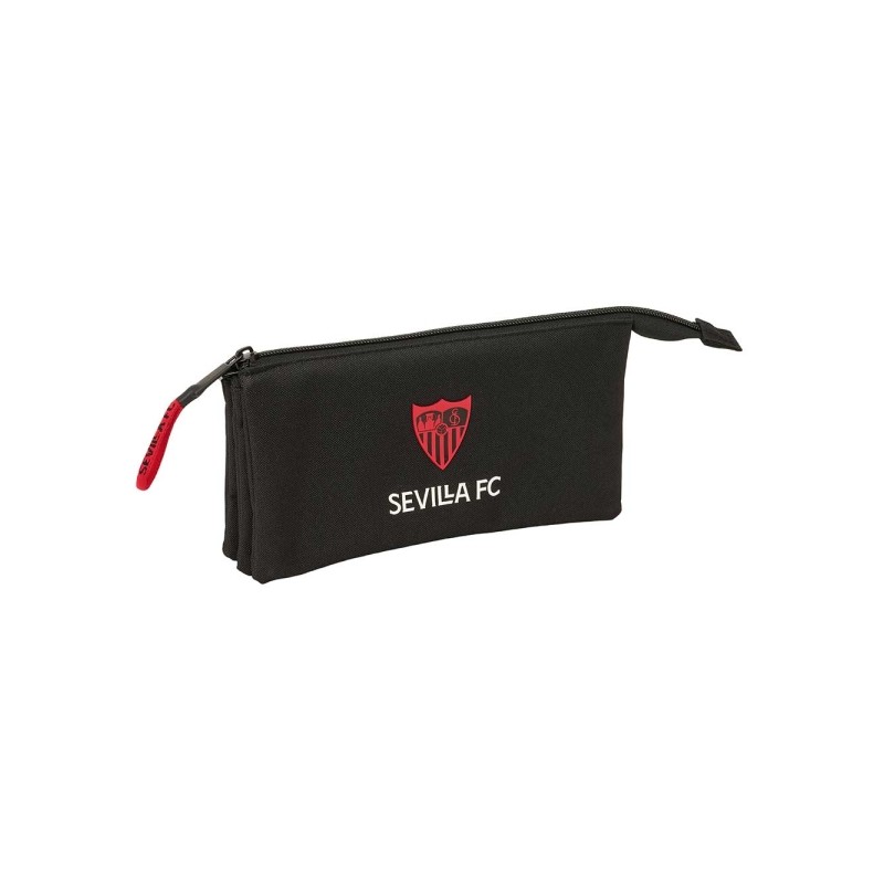 Safta Sevilla FC Borsa portaoggetti - 3 scomparti con cerniera - Tasca interna centrale - 22x12x3 cm - Colore: nero