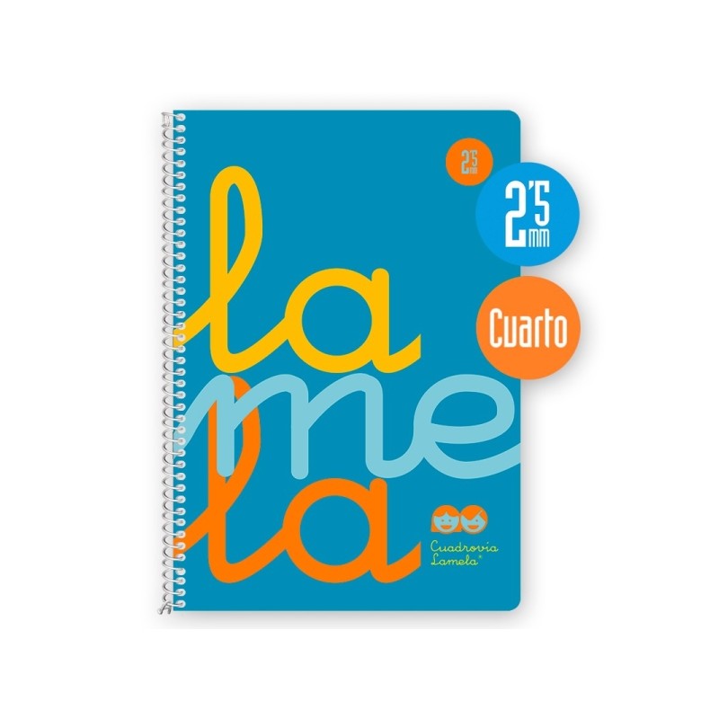 Lamela - Quaderno a spirale con 80 fogli da 90 g/m² con margine - Formato quarto - Righe a quattro linee da 2.5 mm - Co