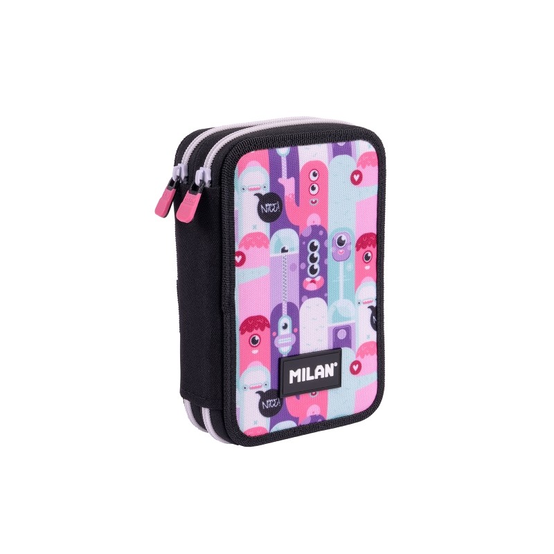 Milan Aliens 2 Astuccio a due scomparti con righello - Temperamatite - Gomme da cancellare - Matite di grafite e colorat