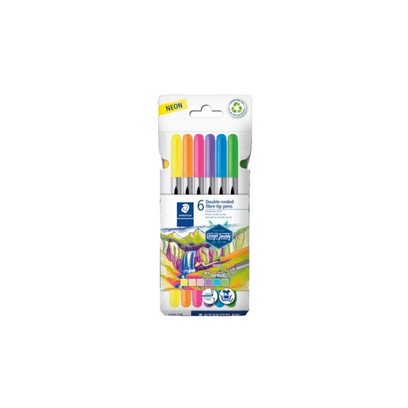 Staedtler 3200 Confezione da 6 pennarelli a doppia punta - Resistenti alla pressione - Colori neon assortiti