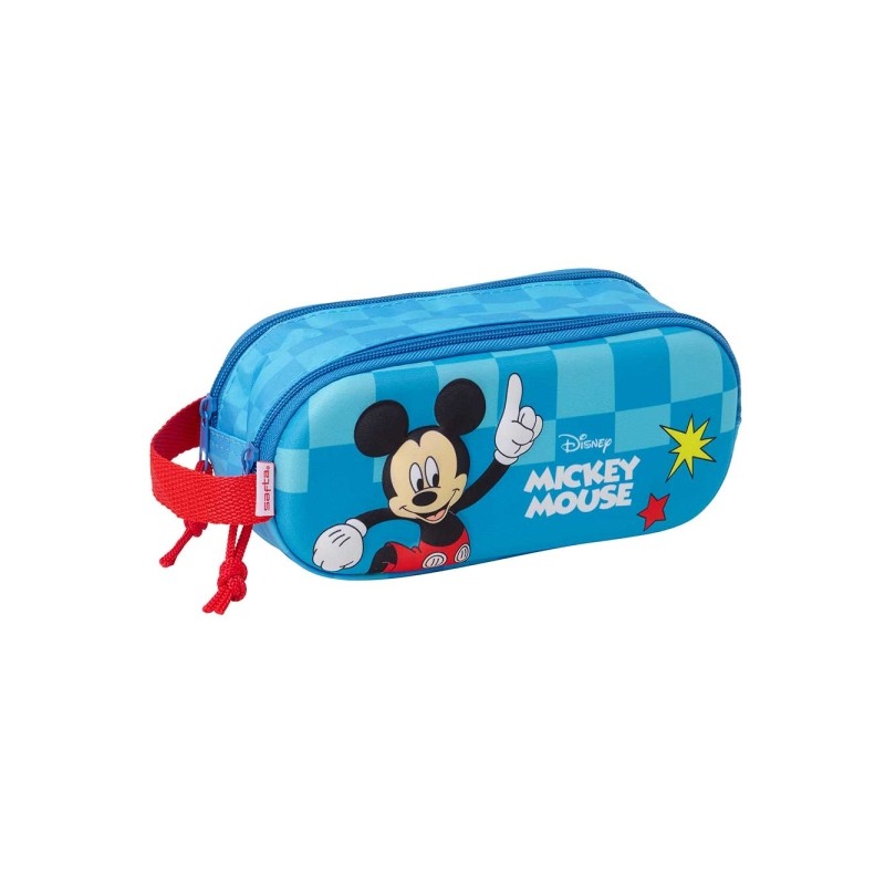 Safta Mickey Mouse Borsa portaoggetti 3D da 1 L - 2 scomparti - Chiusura a cerniera - Manico - 21x8x6 cm - Colore: rosso