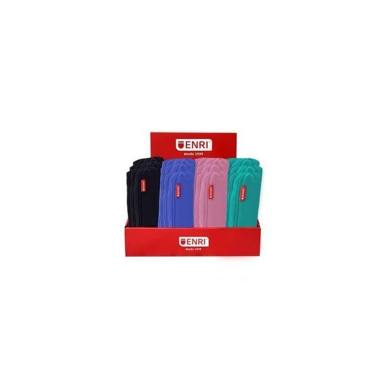 Espositore Enri da 20 astucci multiuso a 3 scomparti - Realizzati in poliestere - Colori: nero. rosa. blu e verde