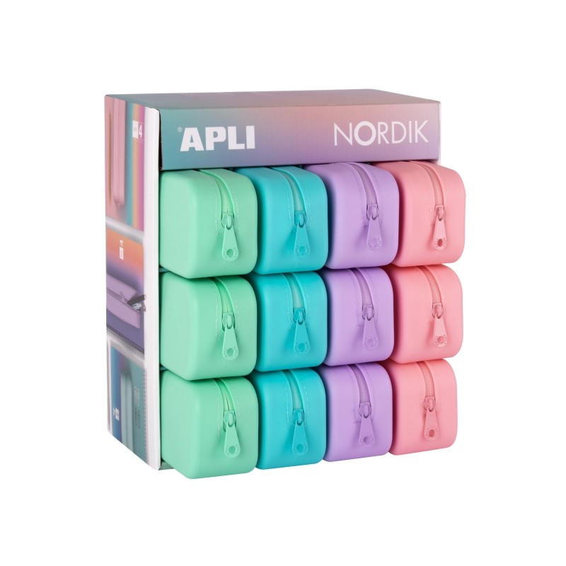 Apli Nordik Espositore da 12 custodie rettangolari in silicone - Impermeabili - Dimensioni 75x185x55 mm - Colori assorti
