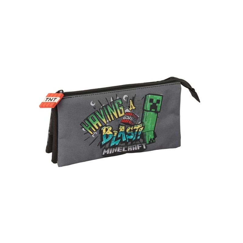 Safta Minecraft Graffiti Borsa multiuso - 3 scomparti con cerniera - Tasca interna centrale - 22x12x3 cm - Colore grigio