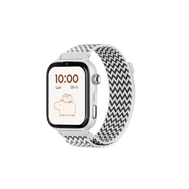 Savefamily Smartwatch per bambini SaveWatch Plus 2 - Schermo AMOLED - Cassa bianca - Cinturino in tessuto ZigZag