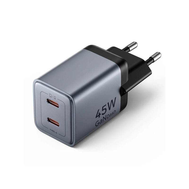 Caricabatterie da parete Vention - 45 W - GaN - 2xUSB-C - Power Delivery 3.0 - Qualcomm 3.0 - Ricarica rapida - Colore g