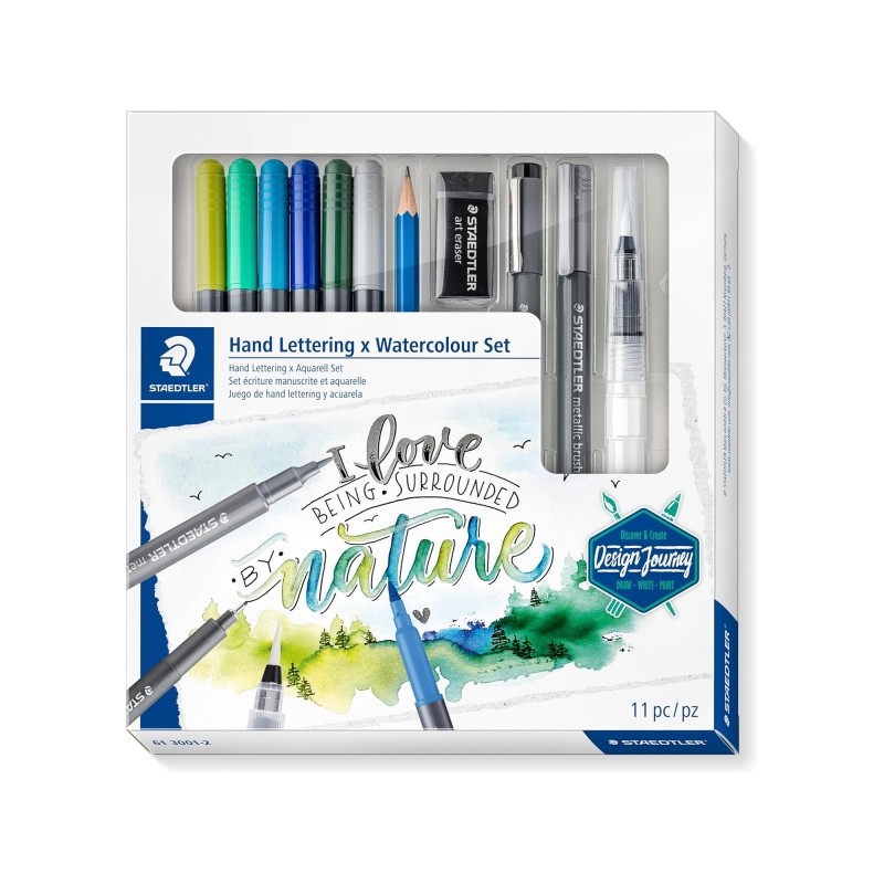 Set Staedtler per calligrafia e acquerello Design Journey Pack con 6 pennarelli acquerellabili a doppia punta in colori 
