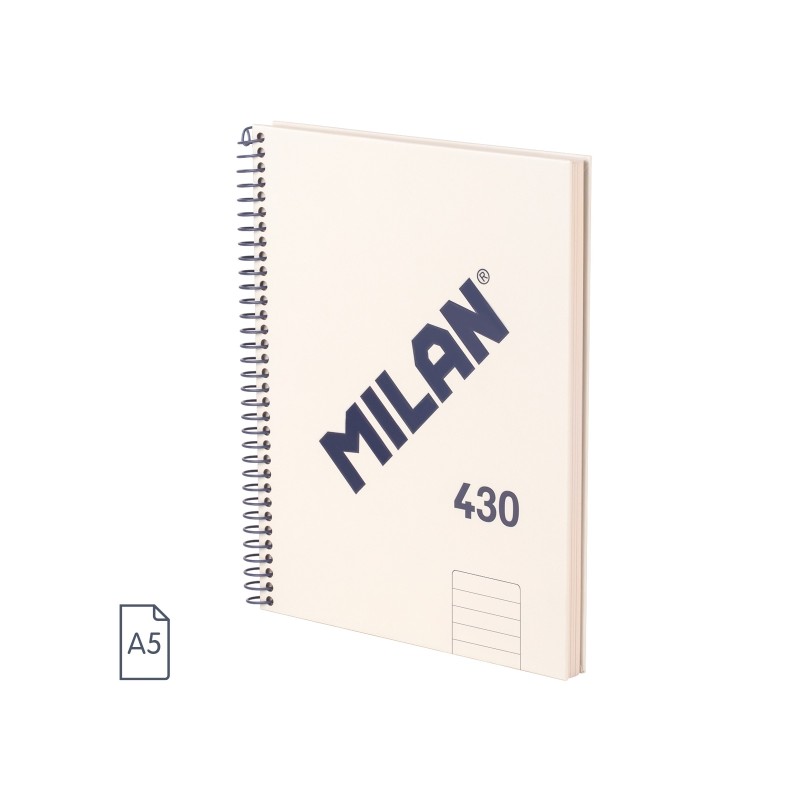 Milan 430 Since 1918 Quaderno A5 con spirale - Carta a righe da 7 mm - 80 fogli da 95 g - Copertina rigida - Colore beig