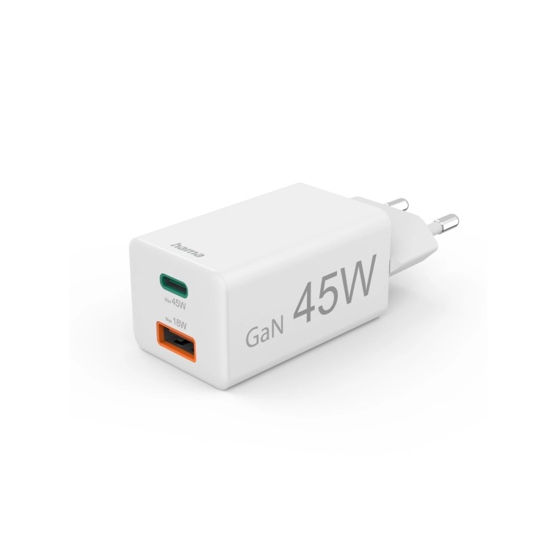 Caricabatterie da muro Hama - Potenza 45 W - USB-C - USB-A - Power Delivery - Qualcomm - Colore: bianco