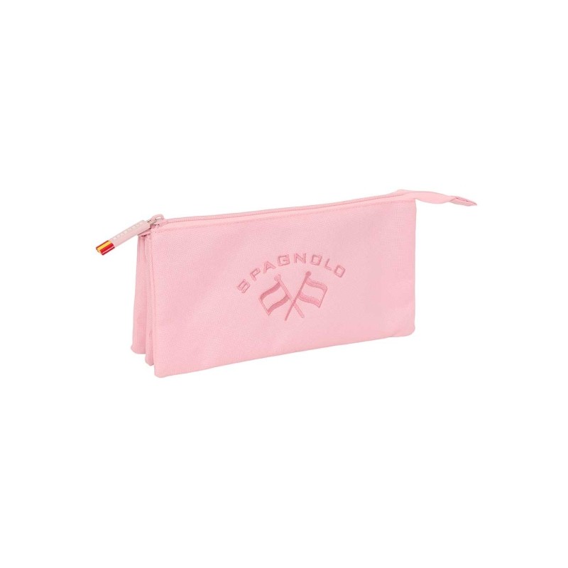 Safta Spagnolo Portatutto - 3 scomparti con cerniera - Tasca interna centrale - 22x12x3 cm - Colore rosa