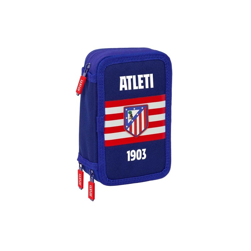 Safta Atlético de Madrid Astuccio a 3 scomparti - 37 pezzi - Gomma - Matita - 2 penne a sfera - Temperamatite - 2 righe