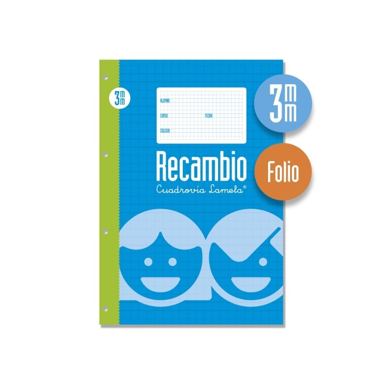 Foglio di ricambio per anelli con 100 fogli da 70 g/m² con margine - Formato Folio - Righe a quattro linee da 3 mm - Ca