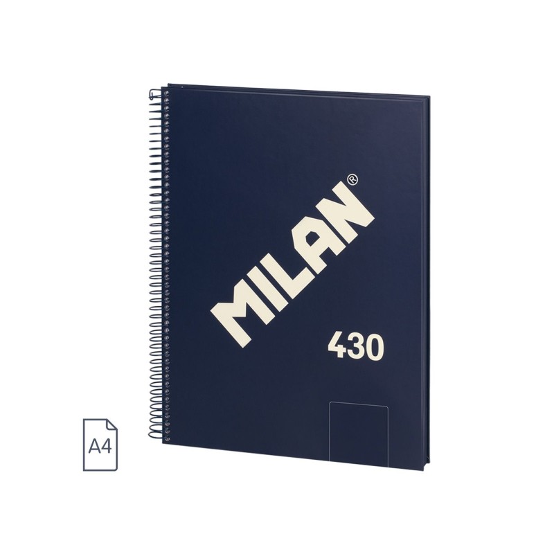 Milan 430 Since 1918 Quaderno A4 con spirale - Fogli bianchi - 80 fogli da 95 g - Copertina rigida - Colore blu