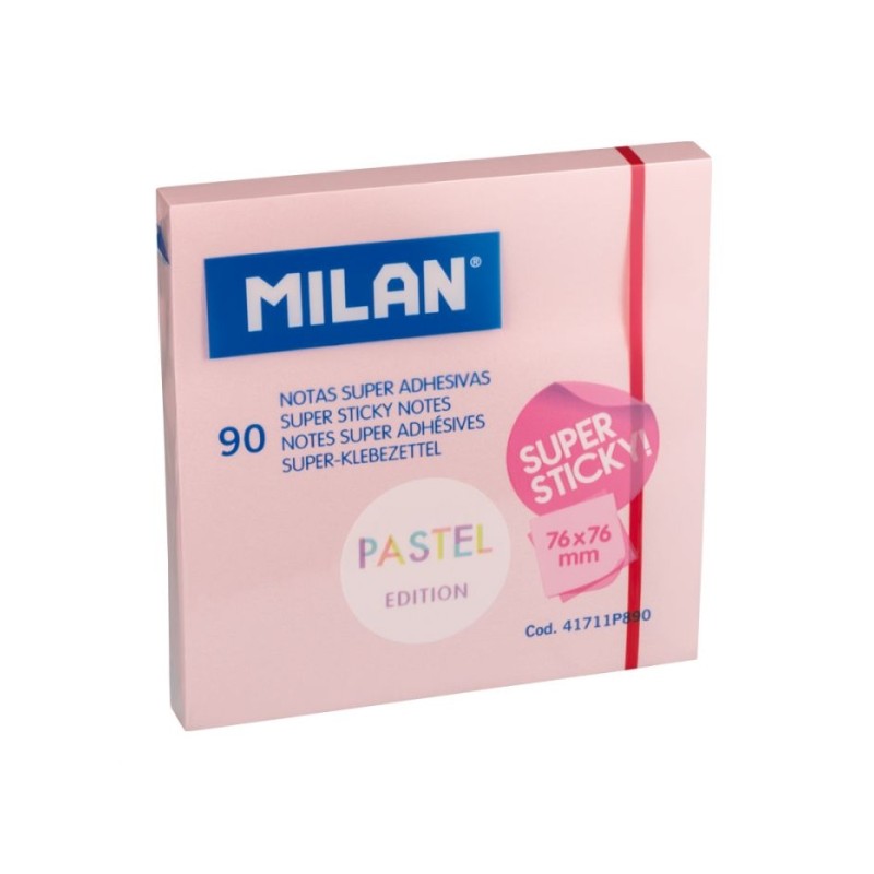 Milan Blocco da 90 post-it super adesivi - Rimovibili - Maggiore tenuta - 76 mm x 76 mm - Colore rosa pastello