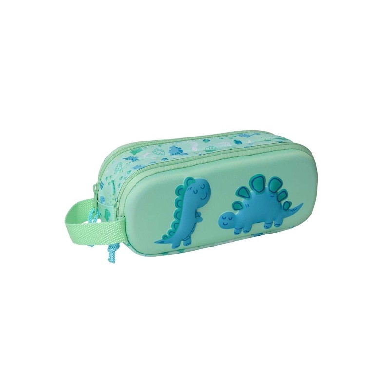 Safta Dino Borsa portaoggetti 3D da 1 L - 2 scomparti - Chiusura con cerniera - Manico - 21x8x6 cm - Colore menta