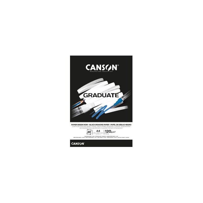 Canson Graduate Black Bloc incollato. 20 fogli A5 - 120 g - grana fine - colore nero