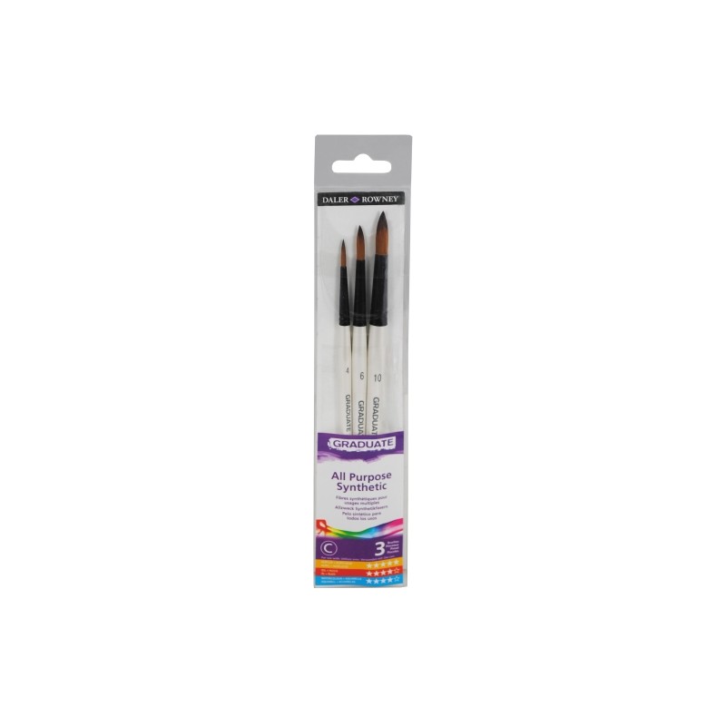 Daler Rowney Graduate Pack da 3 pennelli multitecnica - setole sintetiche - manico corto