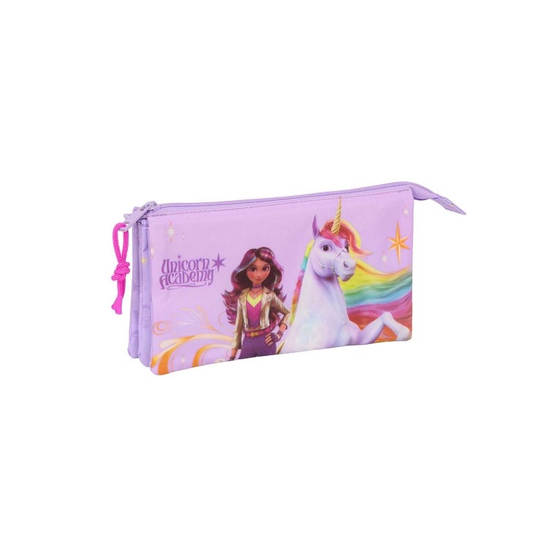 Safta Unicorn Academy Borsa portaoggetti - 3 scomparti con cerniera - Tasca interna - 0.6 L - 220x30x120 mm - Colore ros
