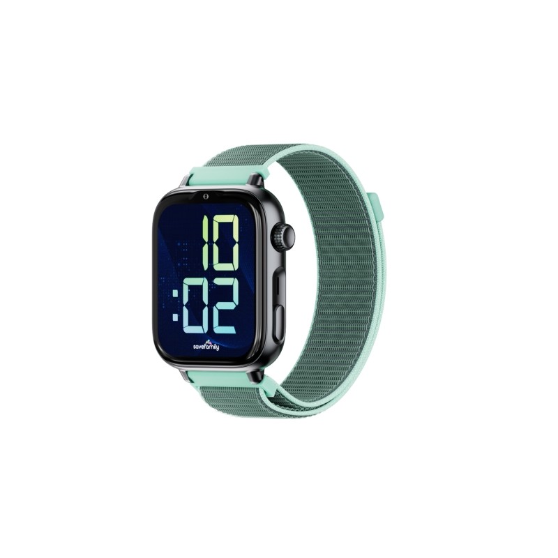 Savefamily Smartwatch per bambini SaveWatch Plus 2 - Schermo AMOLED - Cassa nera - Cinturino in tessuto Ocean