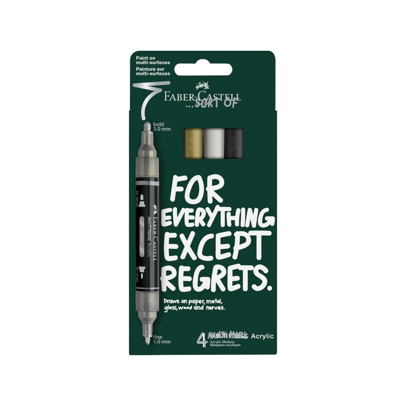 Faber-Castell Multimark Acrylic Mirror Pack con 4 pennarelli acrilici a doppia punta con effetto specchio - Punte rotond