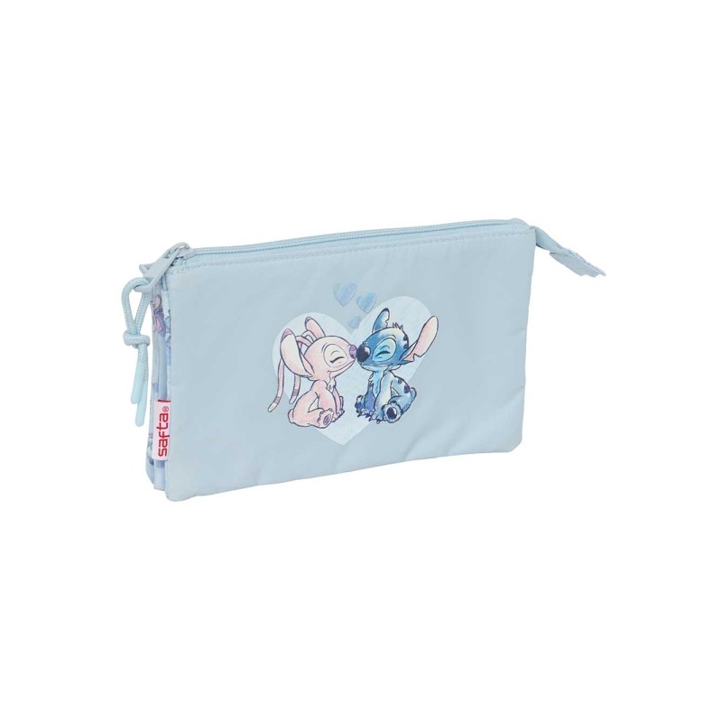 Safta Stitch Portatutto - 3 scomparti con cerniera - Tasca interna - 0.6 L - 220x30x120 mm - Colore azzurro