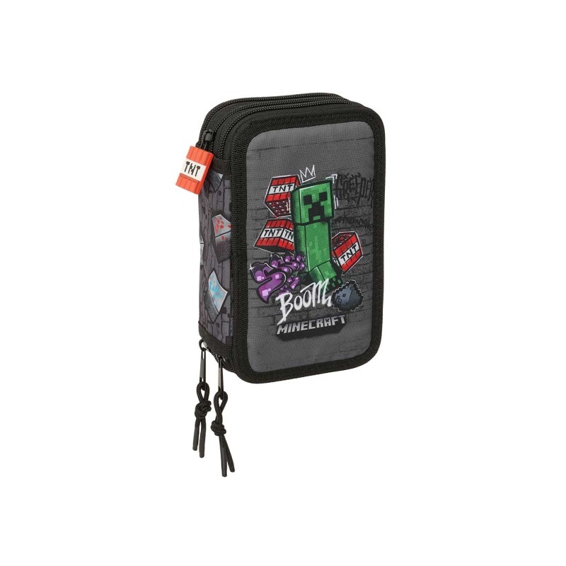 Safta Minecraft Graffiti Astuccio a 3 ripiani - 37 pezzi - Gomma - Matita - 2 penne a sfera - Temperamatite - 2 righelli