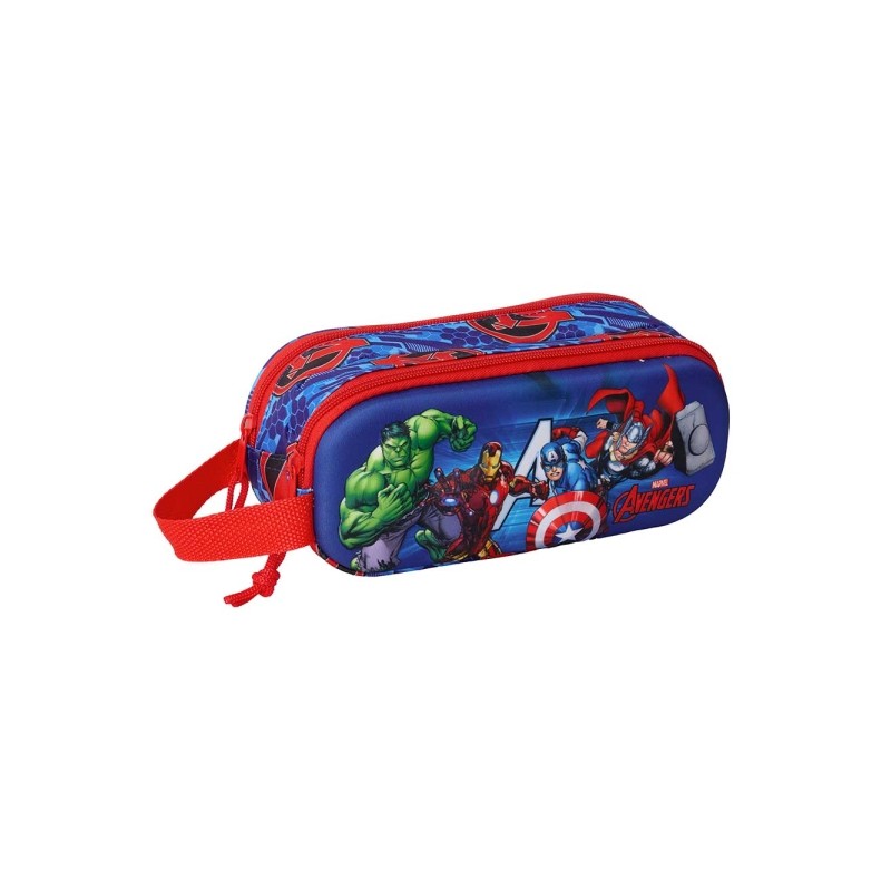 Safta Avengers Borsa portaoggetti 3D da 1 L - 2 scomparti - Chiusura con cerniera - Manico - 21x8x6 cm - Colore: rosso e