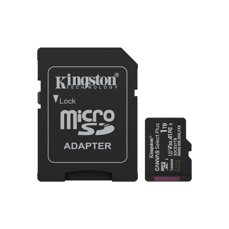 Scheda Micro SDXC Kingston da 1 TB. Classe 10. 150 MB/s. Canvas Select Plus + adattatore SD