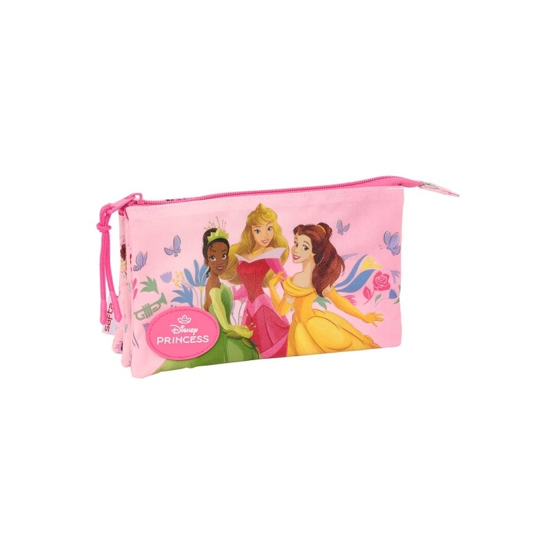 Safta Disney Princesses Borsa multiuso - 3 scomparti con cerniera - Tasca interna - 0.60 L - 220x30x120 mm - Colore rosa