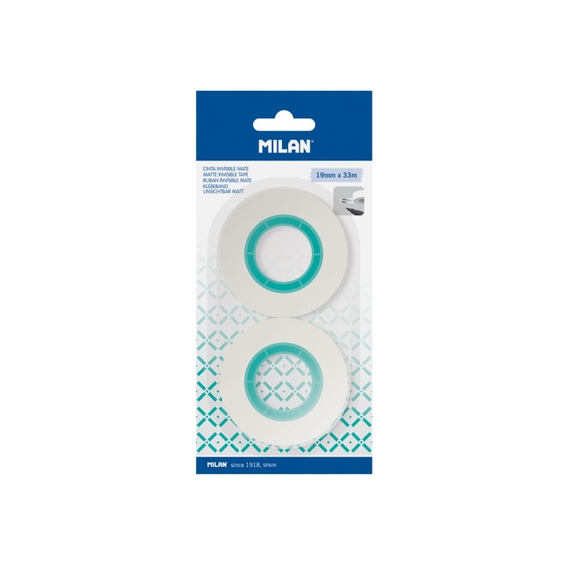 Milan Confezione da 2 nastri adesivi invisibili - Opachi - 19 mm x 33 m - Colore trasparente