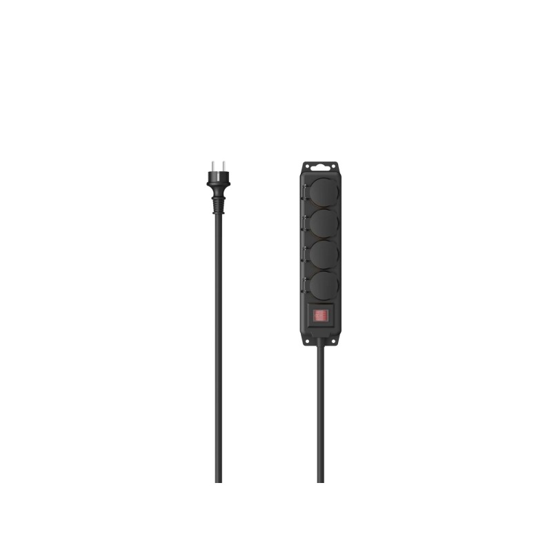 Hama Multipresa con 4 prese - Potenza massima 3680 W - IP44 - Cavo da 2 m - Installabile a parete - Spina Schuko diritta