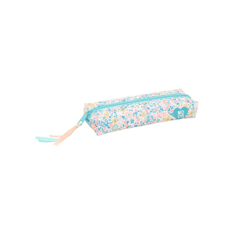 Safta Moos Fiori Portatutto - Cerniera - Elastico - Materiale riciclato - 0.53 L - 220x70x40 mm - Colore azzurro
