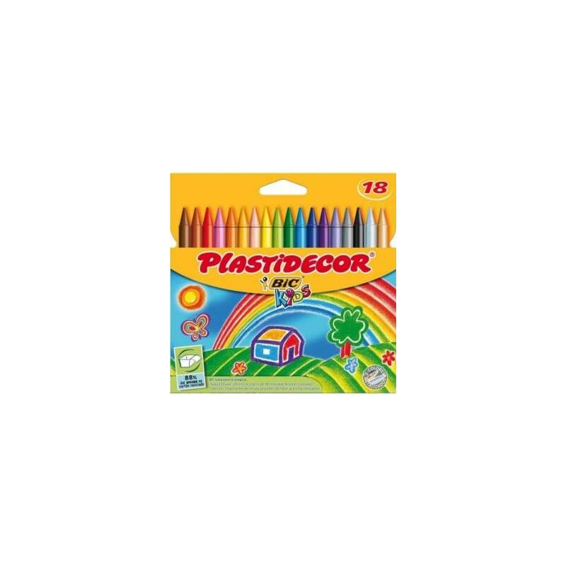 Bic Kids Plastidecor Confezione da 18 pastelli a cera - Extra resistenti - Punta facile da affilare - Non macchiano